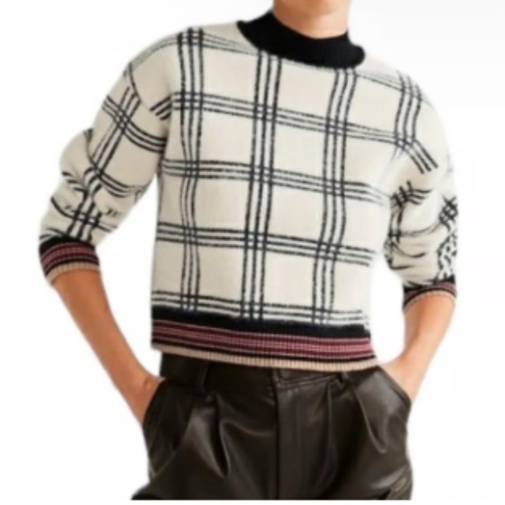Mango Black and White Plaid Sweater